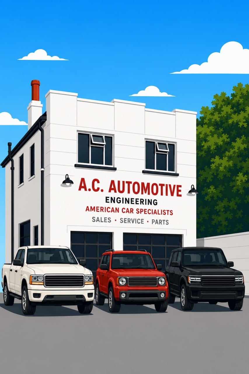 A.C. Automotive Engineering American car specialists frontage with vehicles outside