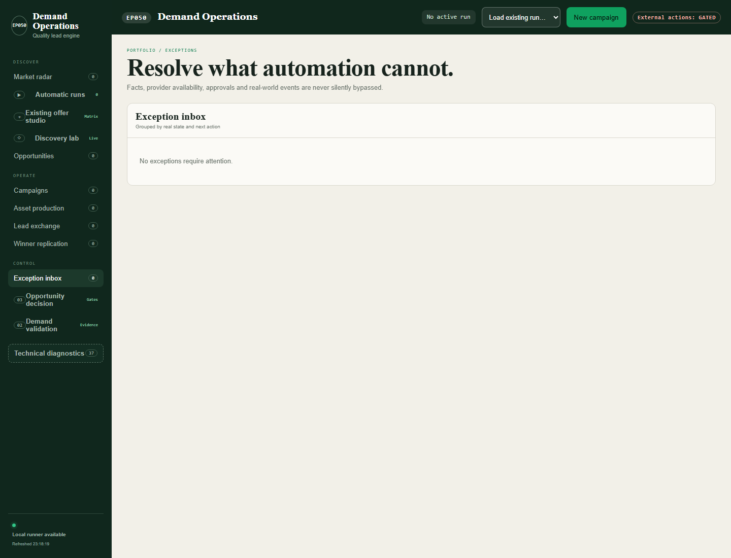 Demand Operations — Exception inbox