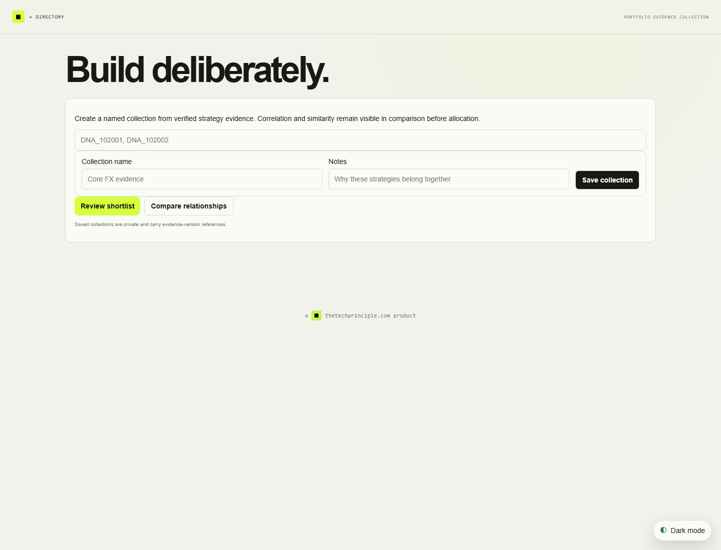 Strategy Directory — Portfolio builder