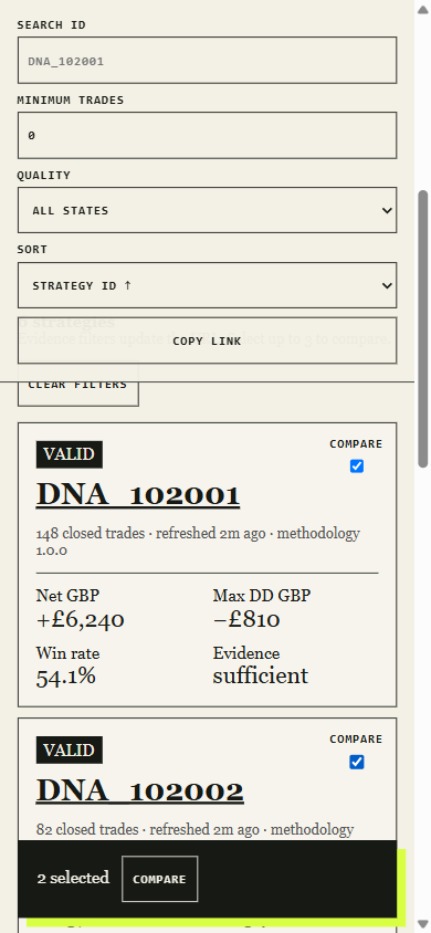 Strategy Directory — Compare Selection