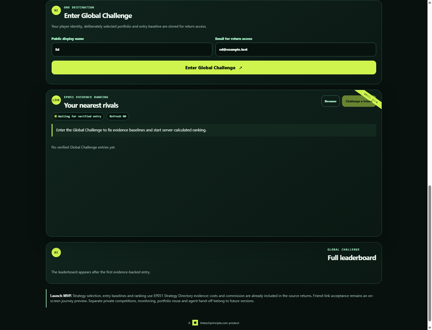 Strategy Fantasy Challenge — Challenge entry setup
