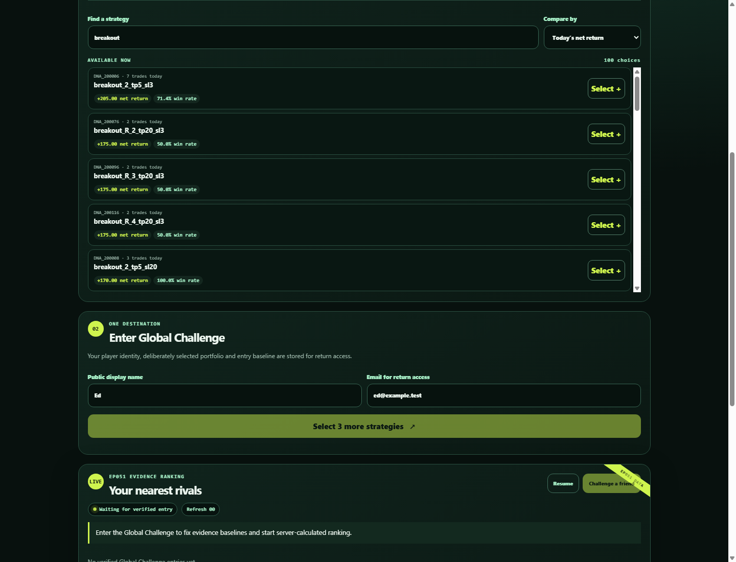 Strategy Fantasy Challenge — Filtered market