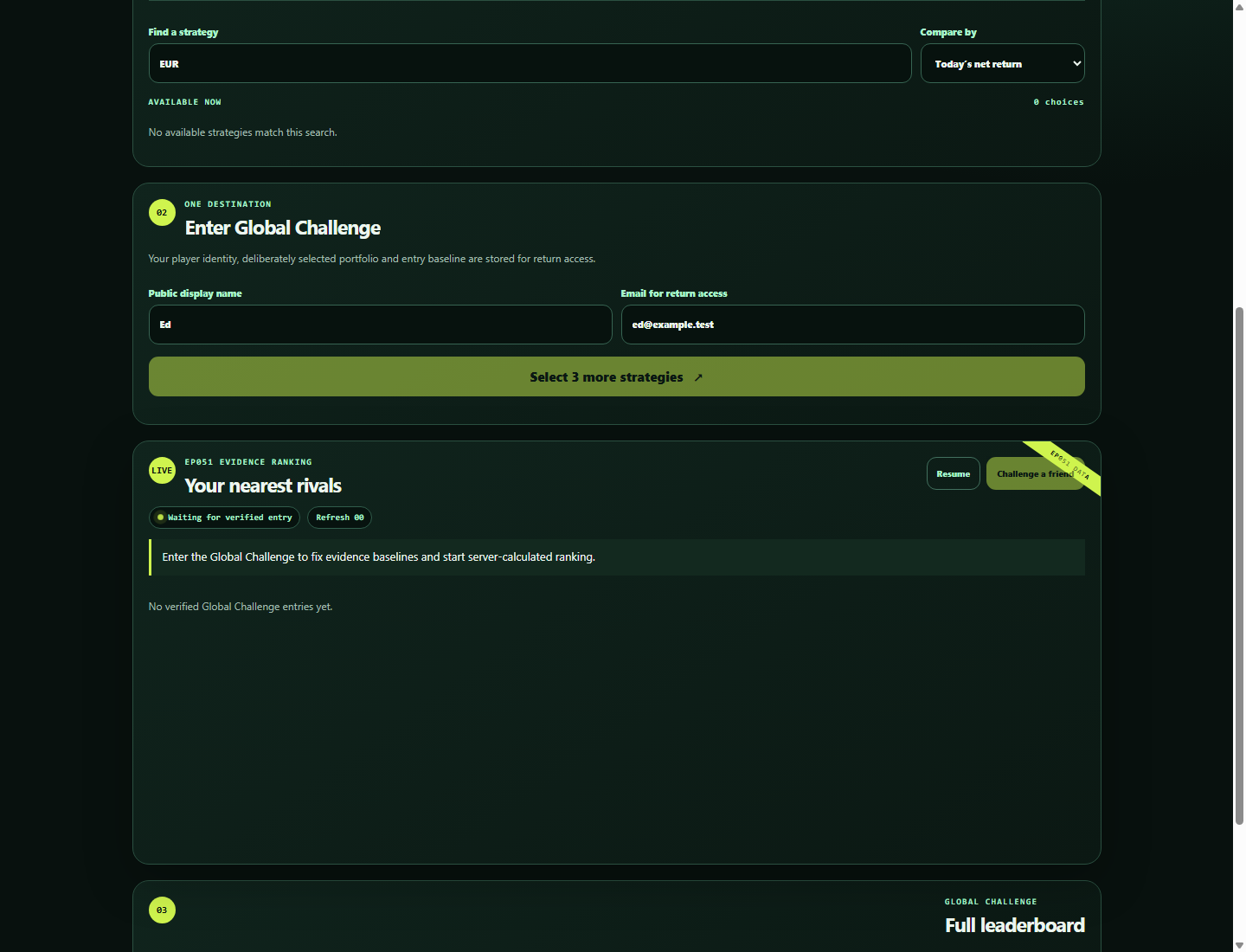 Strategy search state